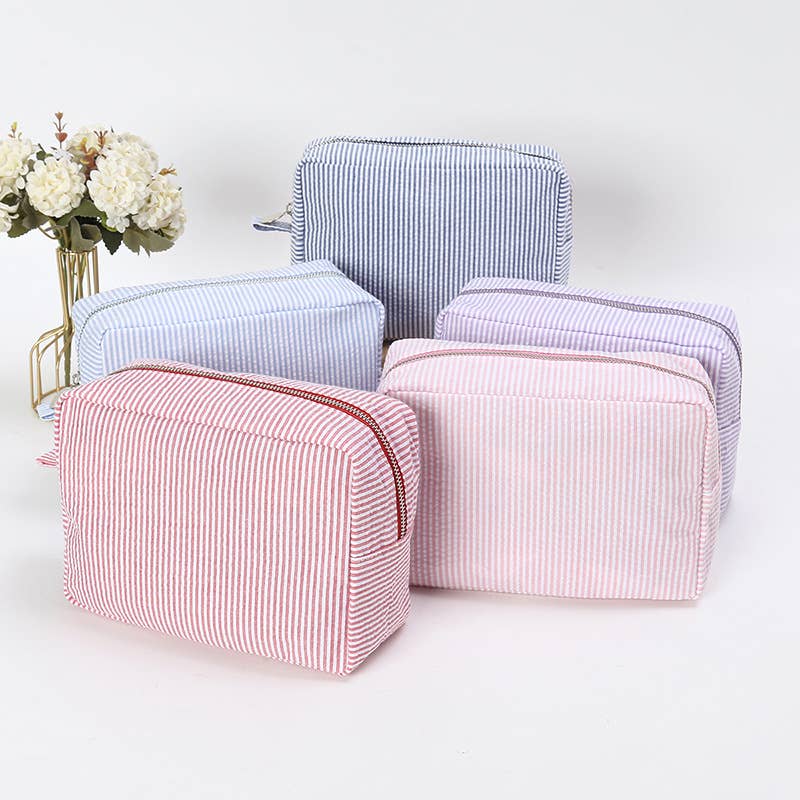Seersucker Stripe Zip Cosmetic Pouch