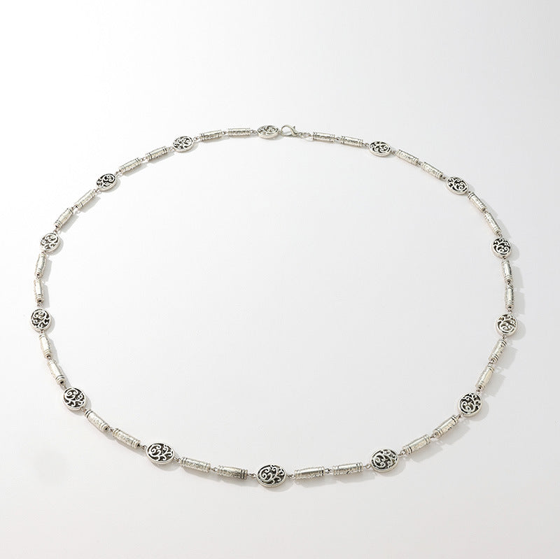 Carved Bead Link Slim Waist Chain - Silvery