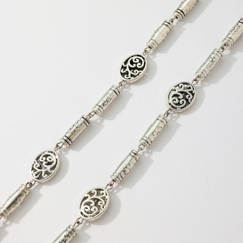 Carved Bead Link Slim Waist Chain - Silvery - 1