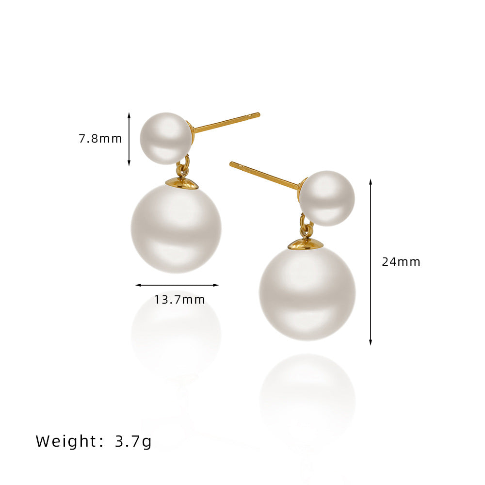 Double Faux Pearl Front Back Studs - Gold