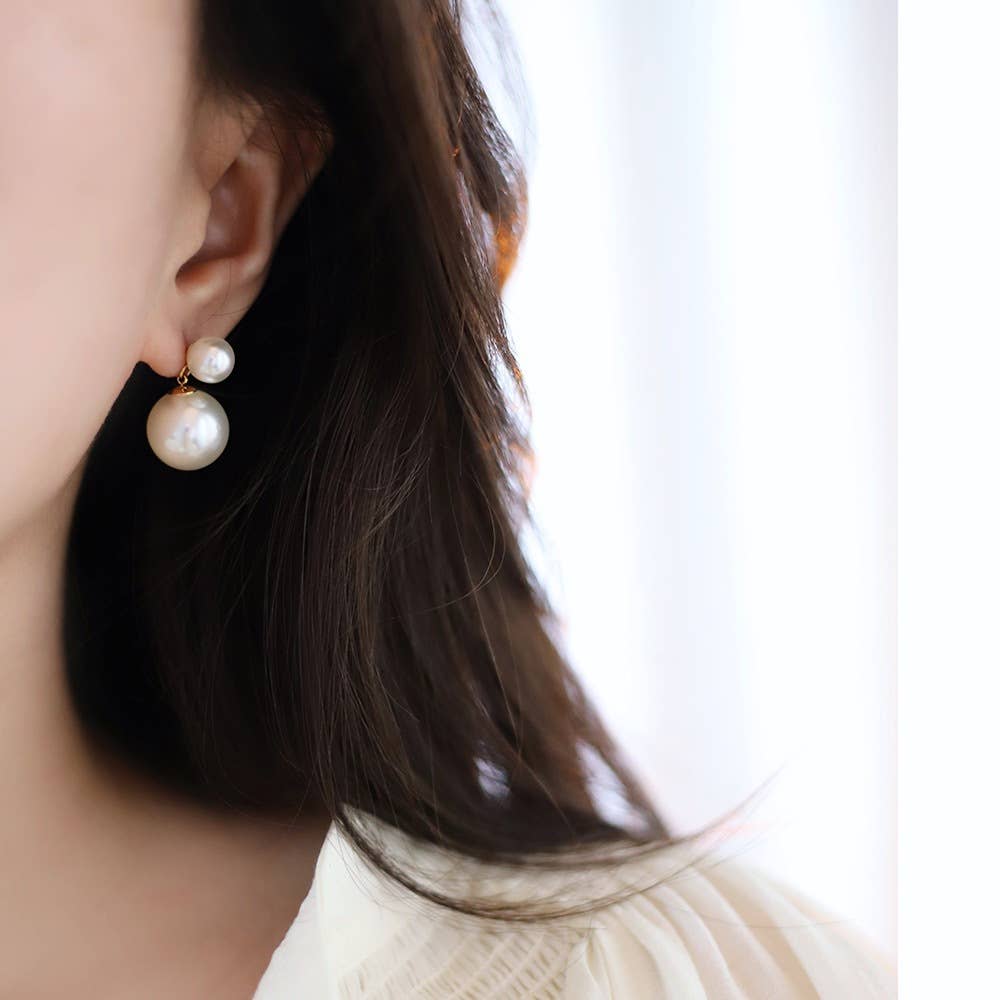 Double Faux Pearl Front Back Studs