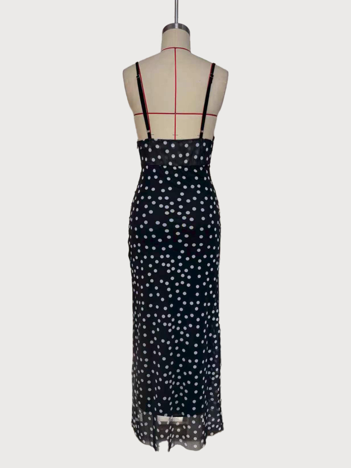 Sheer Dot Print Strappy Column Maxi Dress - Black - 2
