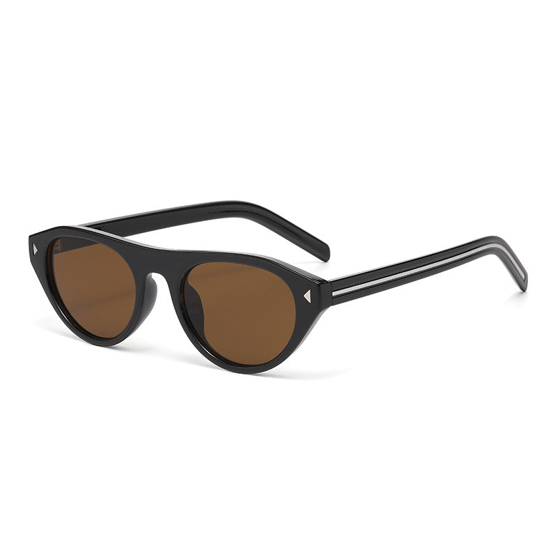 Flat Brow Round Sunglasses Triangle Studs - Color_03