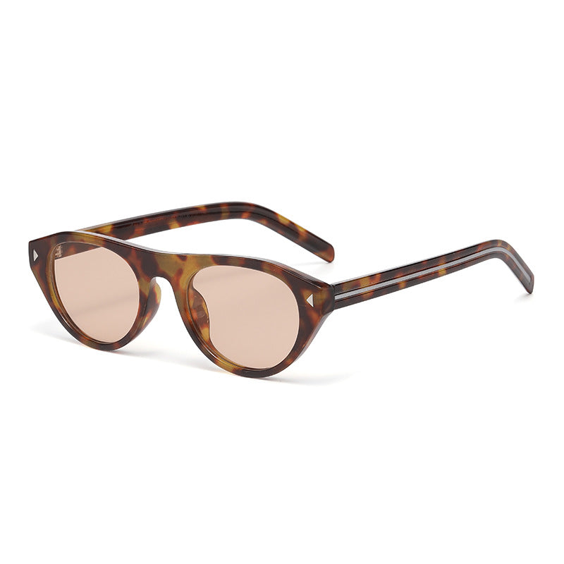 Flat Brow Round Sunglasses Triangle Studs - Color_06