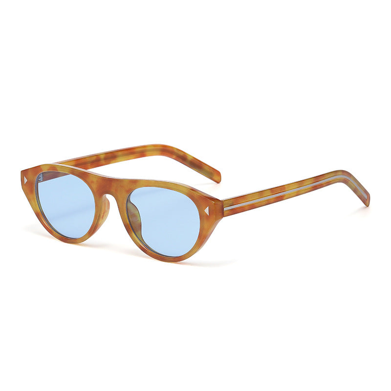 Flat Brow Round Sunglasses Triangle Studs - Color_07