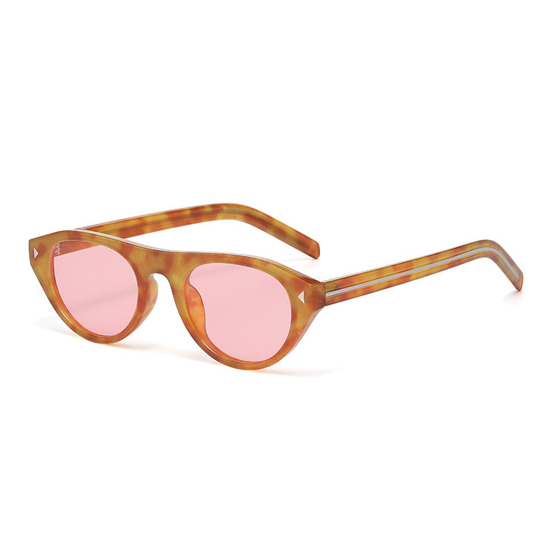 Flat Brow Round Sunglasses Triangle Studs - Color_08