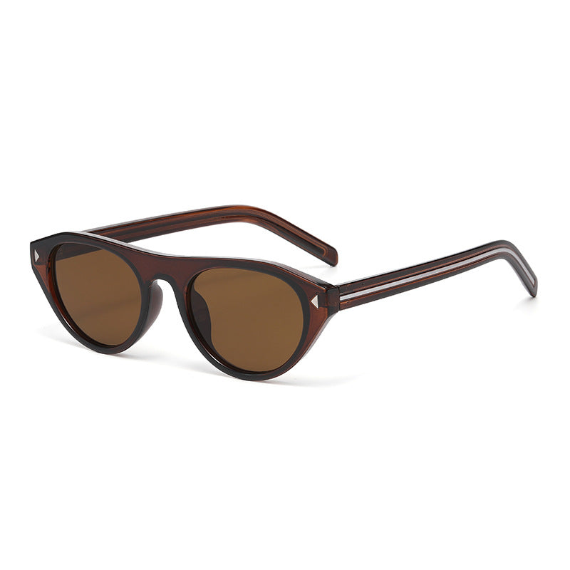 Flat Brow Round Sunglasses Triangle Studs - Color_09