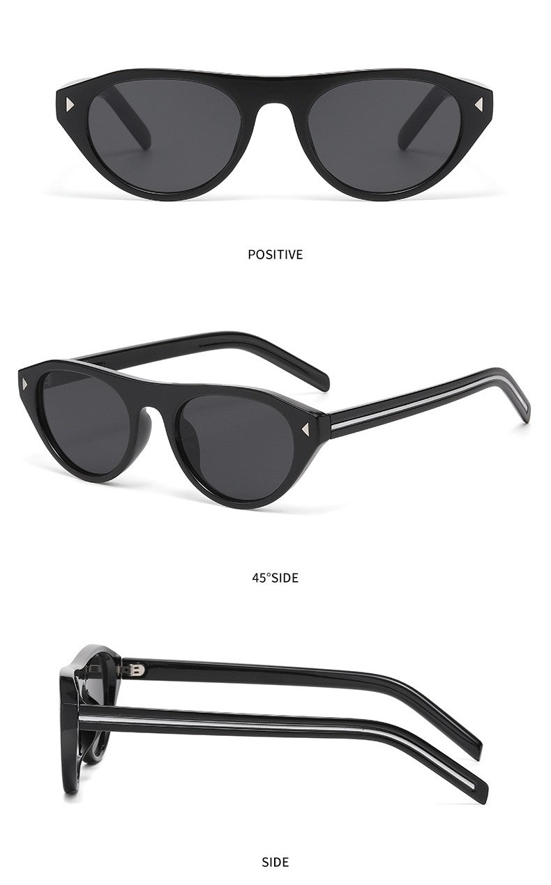 Flat Brow Round Sunglasses Triangle Studs - view 1