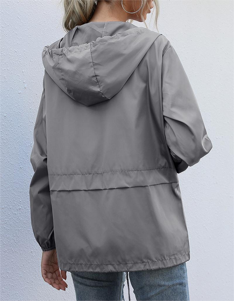 Hooded Zip Front Lightweight Rain Jacket - DarkGrey - 1