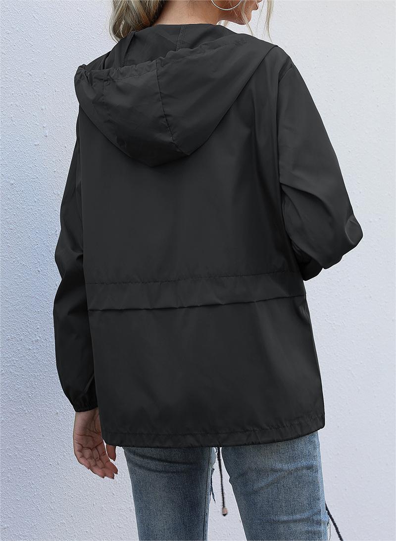 Hooded Zip Front Lightweight Rain Jacket - black - 2