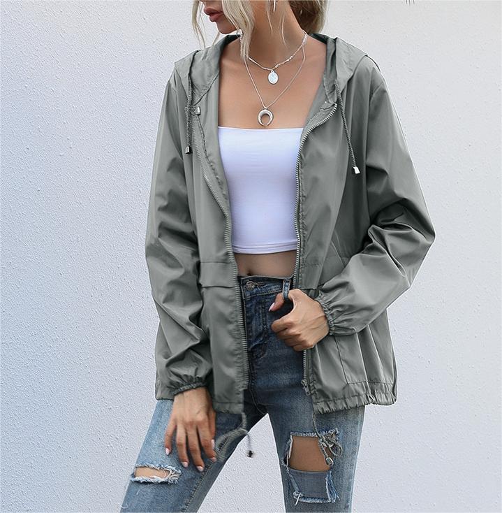 Hooded Zip Front Lightweight Rain Jacket - gray - 3