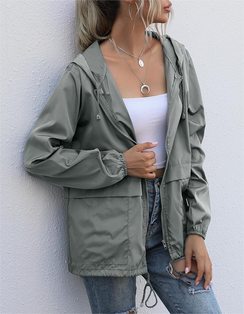 Hooded Zip Front Lightweight Rain Jacket - gray - 4