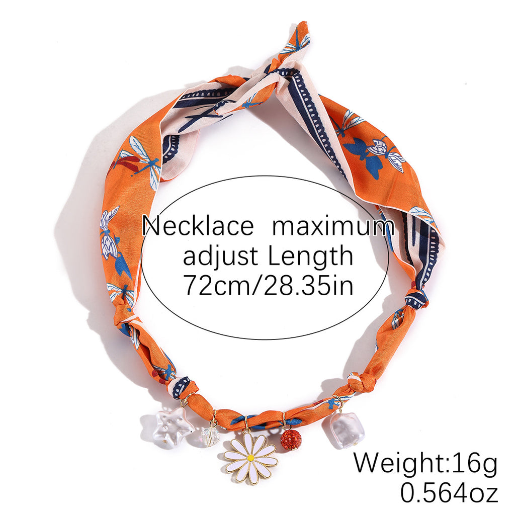 Ribbon Wrapped Charm Choker Necklace - Color_03