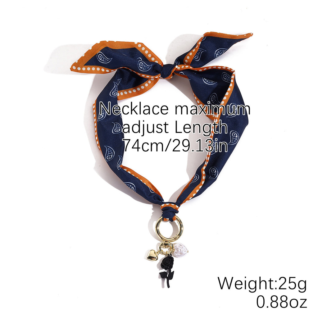 Ribbon Wrapped Charm Choker Necklace - Color_10