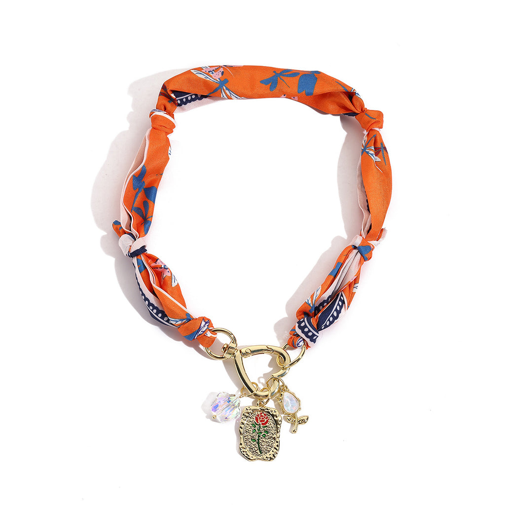 Ribbon Wrapped Charm Choker Necklace - Color_15
