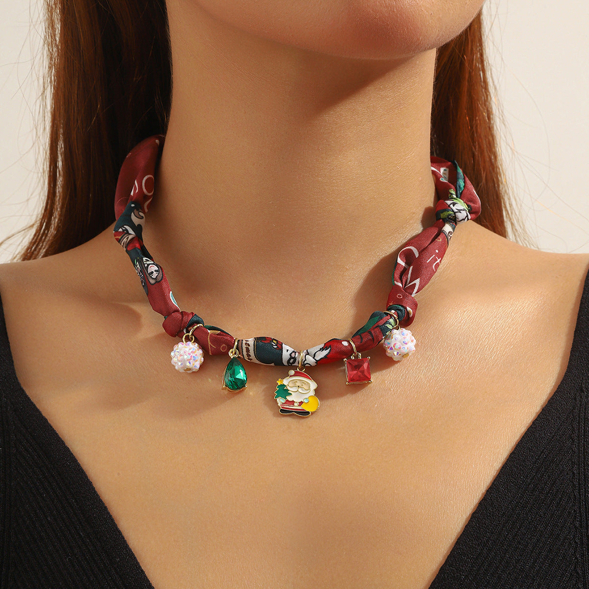 Ribbon Wrapped Charm Choker Necklace - view 1