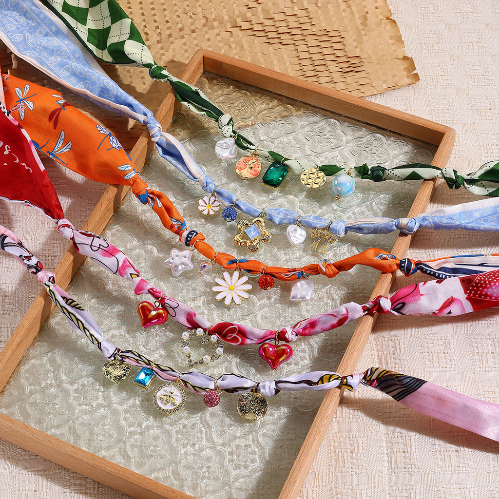 Ribbon Wrapped Charm Choker Necklace - view 2