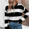 Bold Wide Stripe Textured Crewneck Sweater - Black