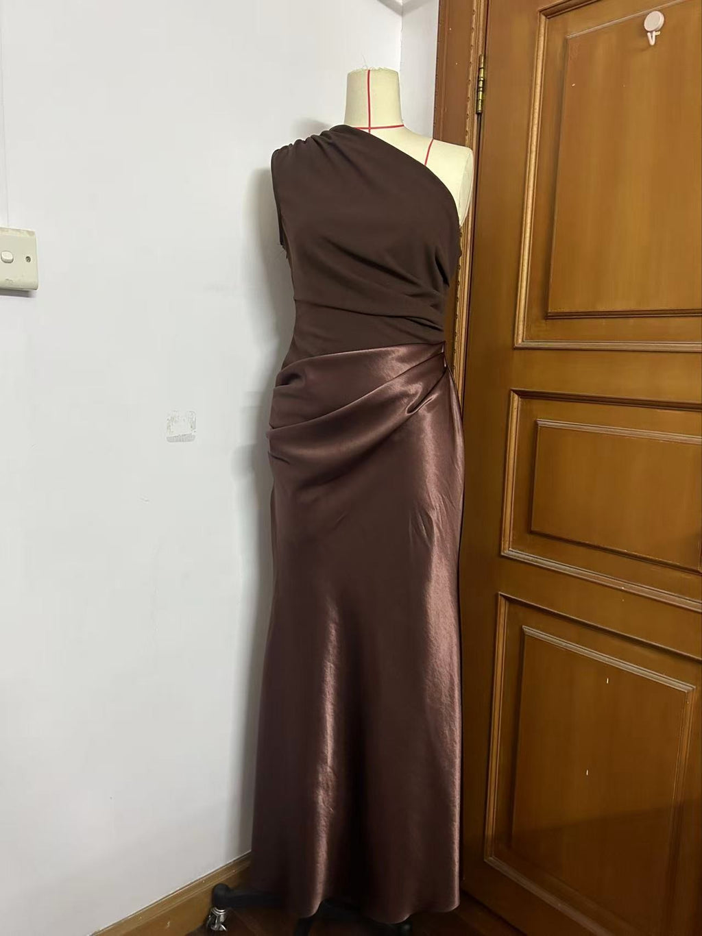 One Shoulder Ruched Satin Mermaid Maxi Gown