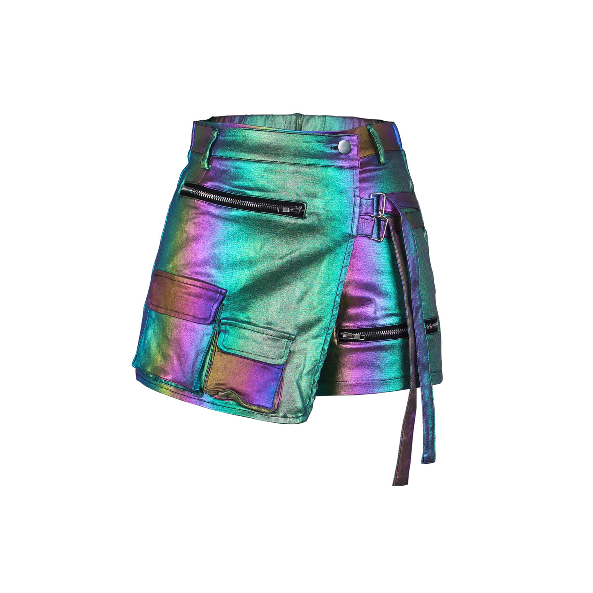 High Shine Asymmetric Panel Cargo Shorts - Purple