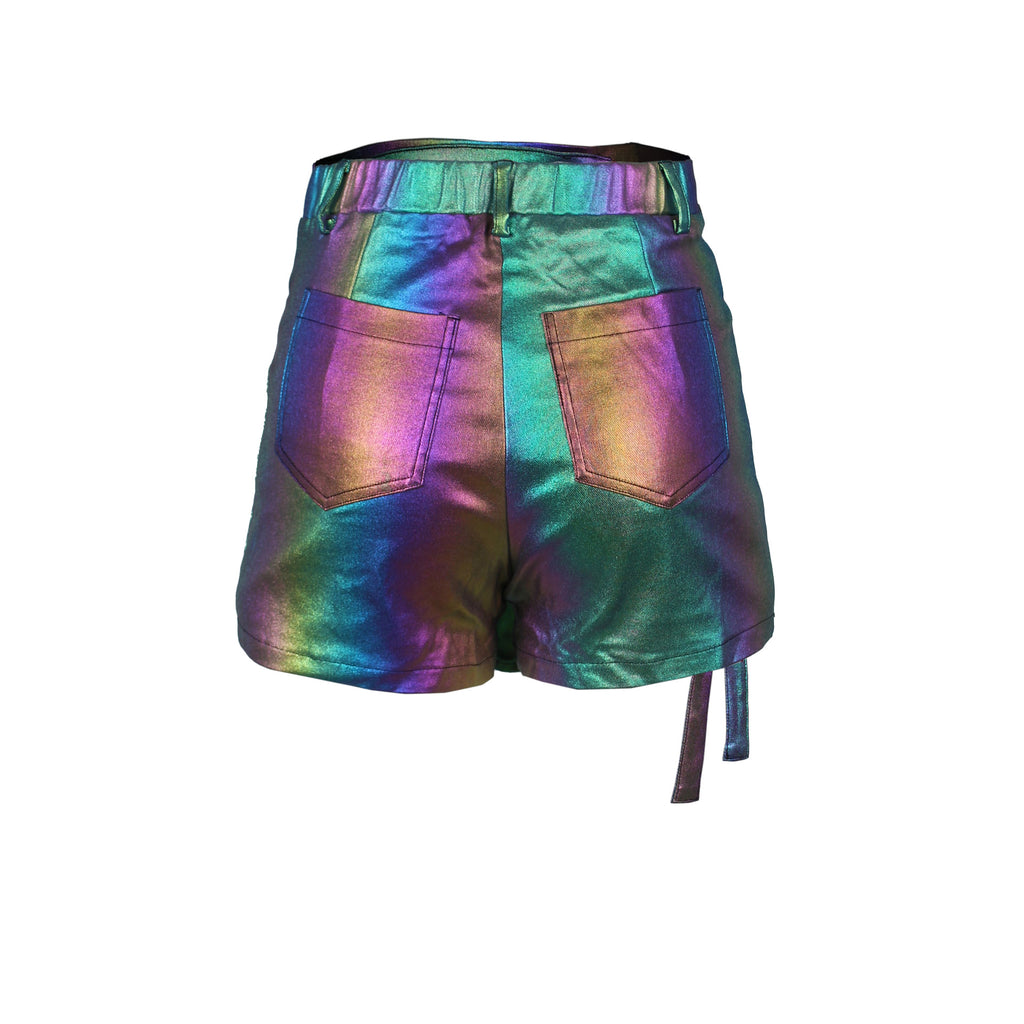 High Shine Asymmetric Panel Cargo Shorts - Purple - 1