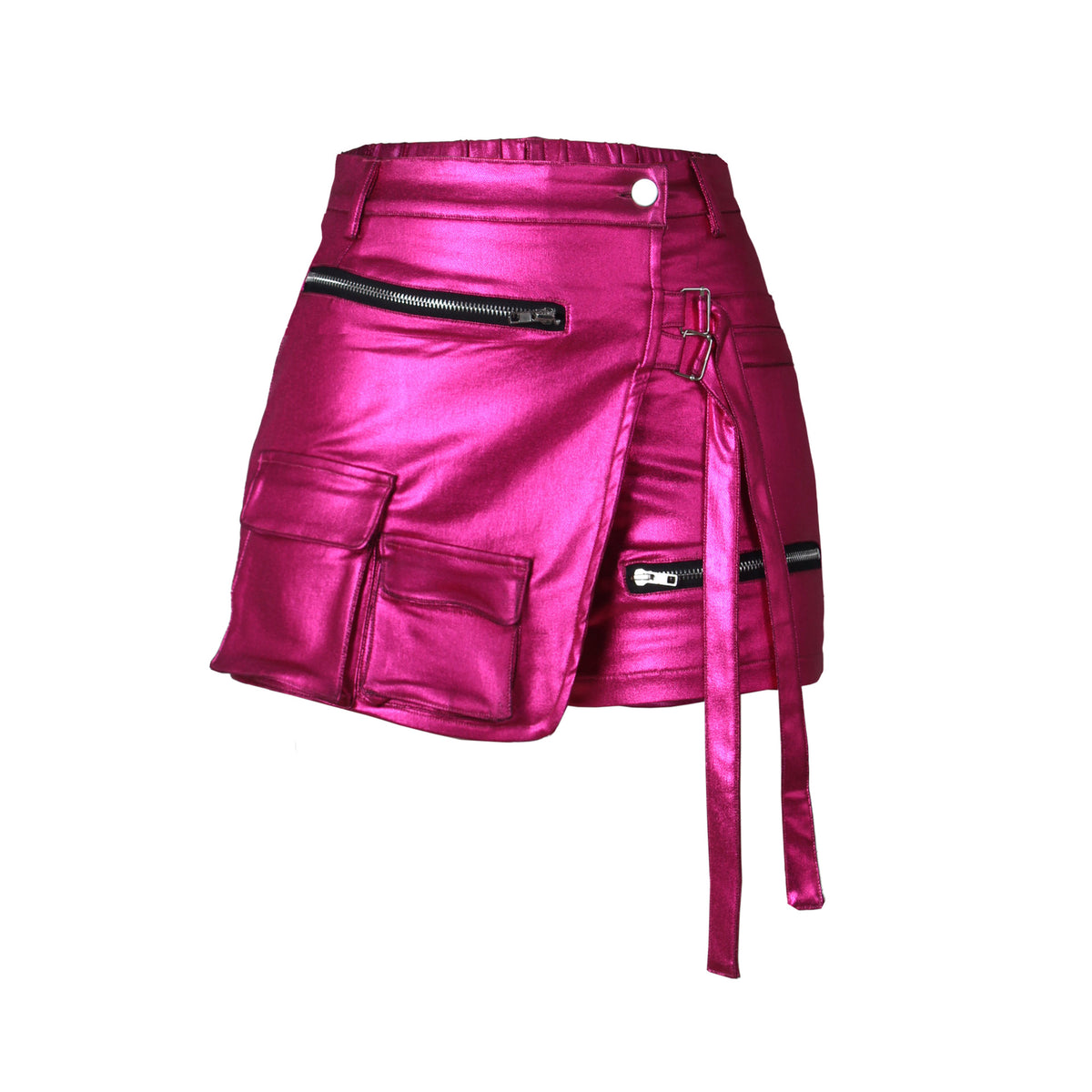 High Shine Asymmetric Panel Cargo Shorts - Rosered
