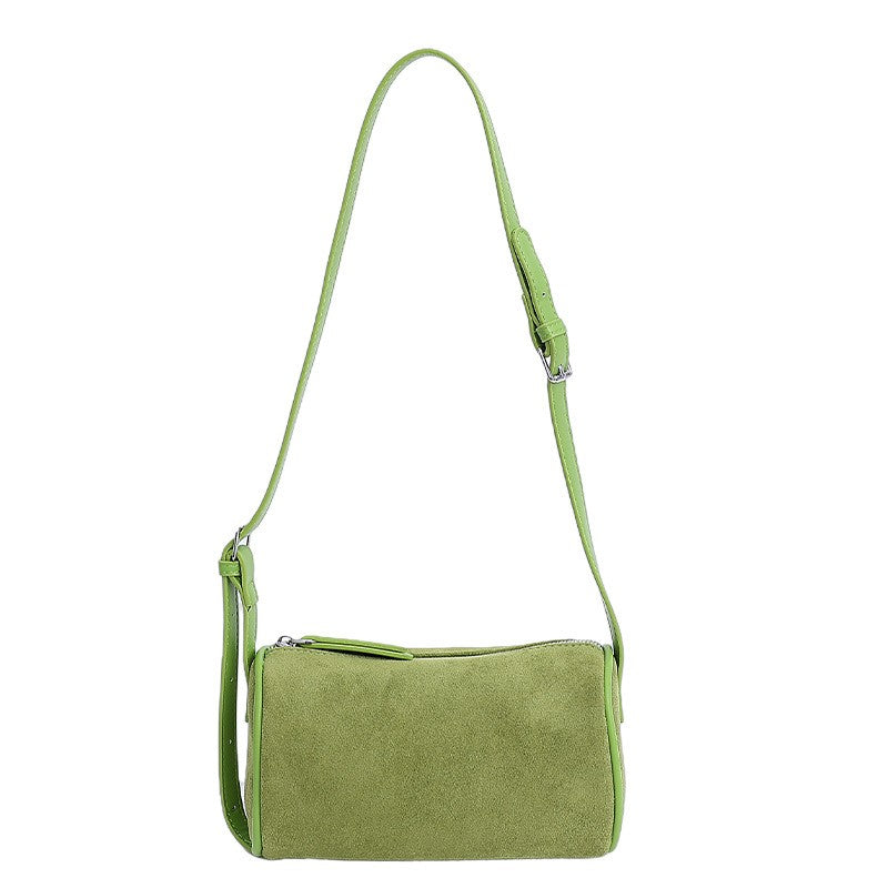 Faux Suede Barrel Crossbody Bag - Moss Green