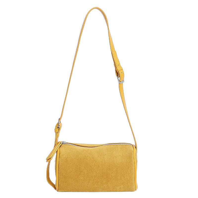 Faux Suede Barrel Crossbody Bag