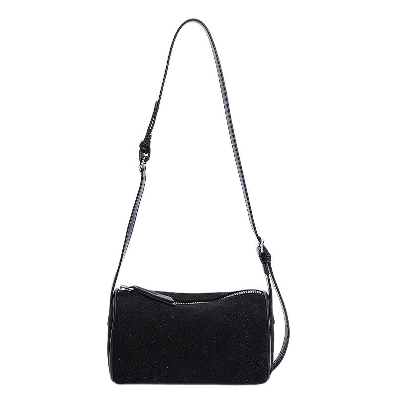 Faux Suede Barrel Crossbody Bag