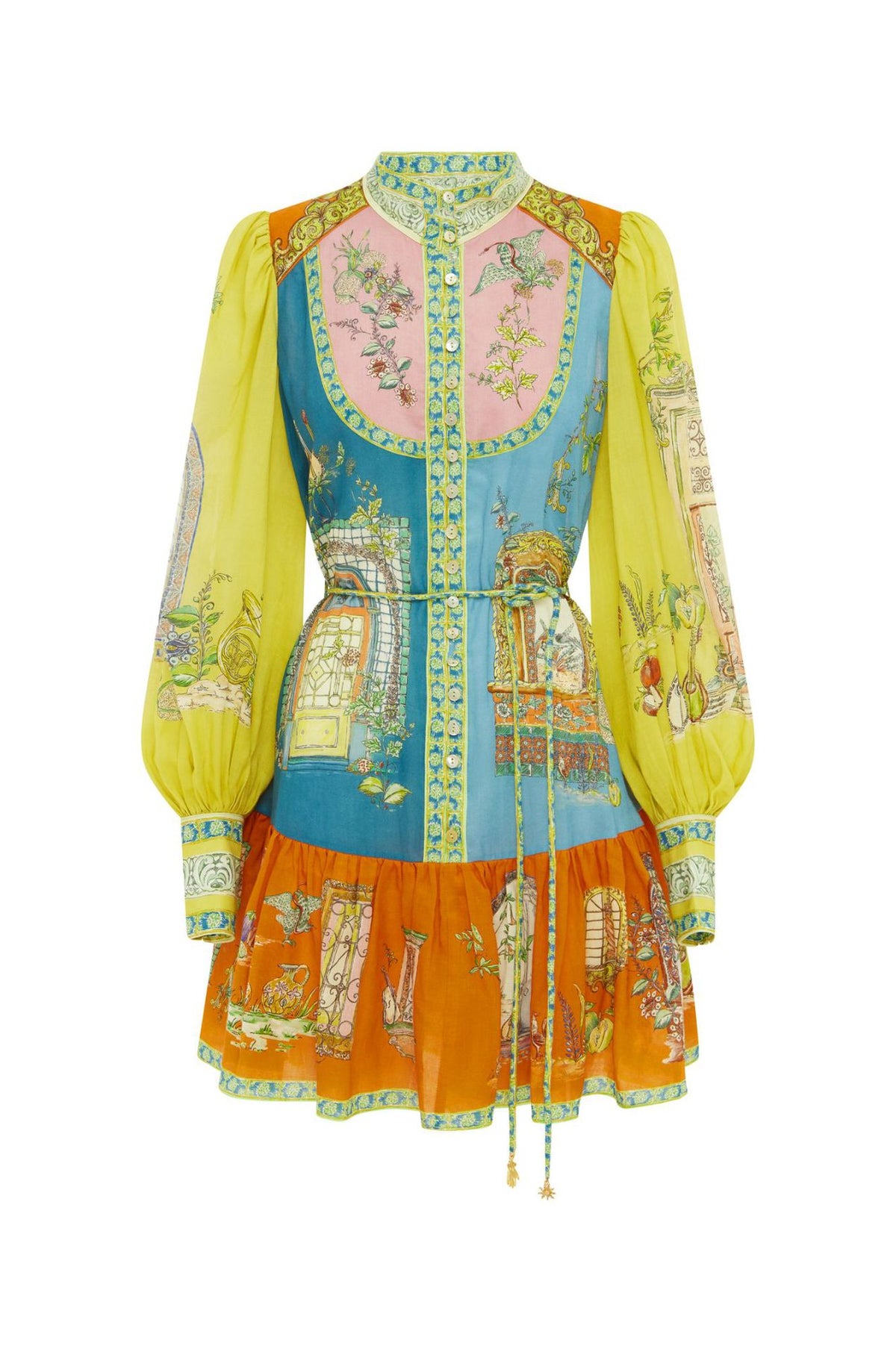 Ruffle Hem Mixed Print Mini Dress - Decor - 1