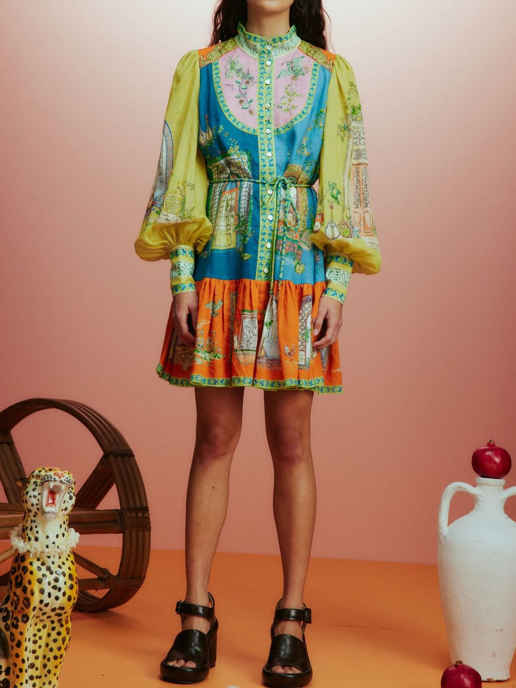 Ruffle Hem Mixed Print Mini Dress - Decor - 3