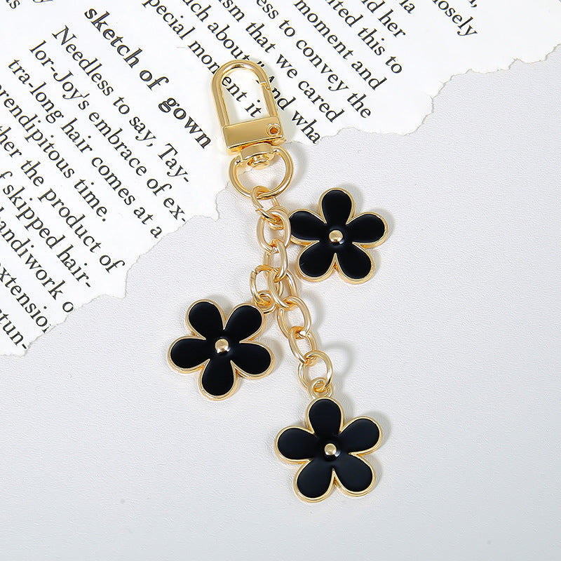 Enamel Daisy Cluster Keychain Charm - Black