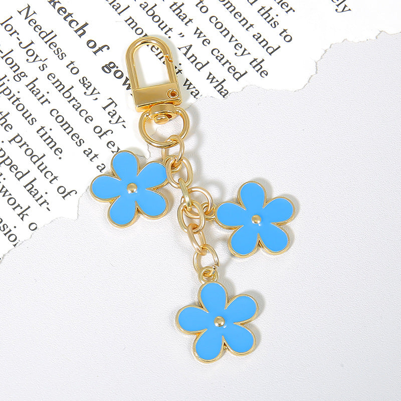 Enamel Daisy Cluster Keychain Charm - Blue