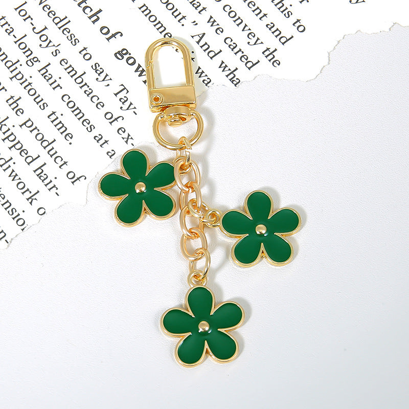 Enamel Daisy Cluster Keychain Charm - Green
