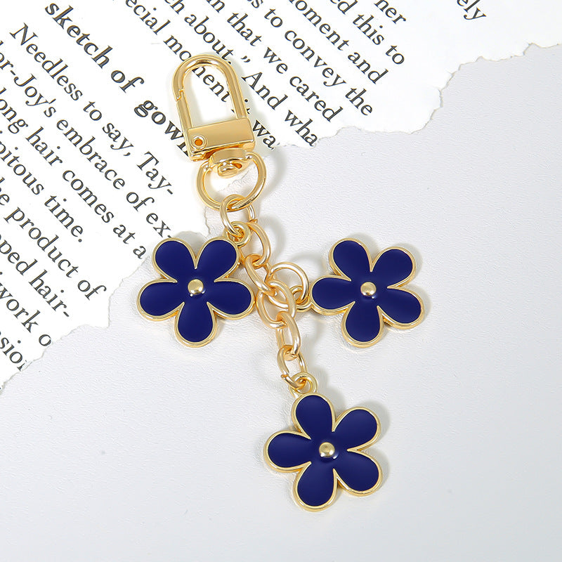 Enamel Daisy Cluster Keychain Charm - NavyBlue