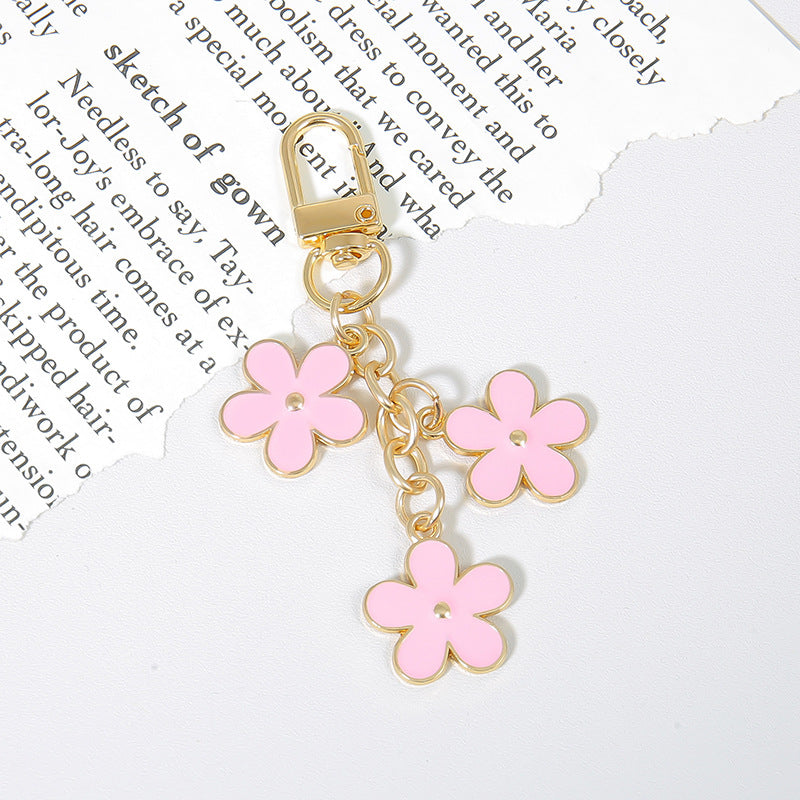 Enamel Daisy Cluster Keychain Charm - Pink