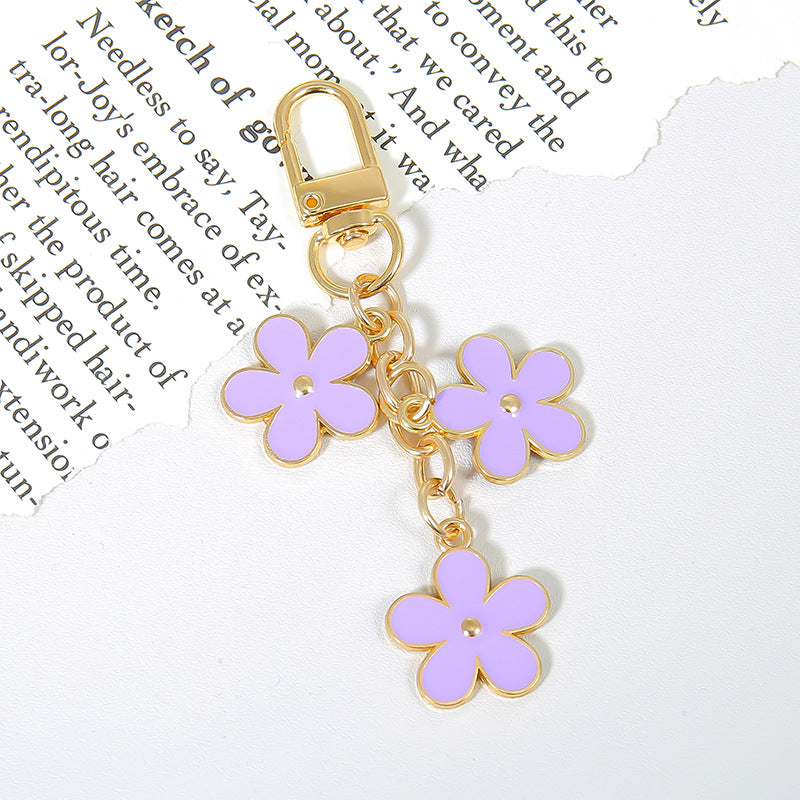Enamel Daisy Cluster Keychain Charm - Purple