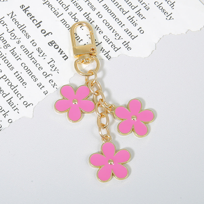 Enamel Daisy Cluster Keychain Charm - RoseRed