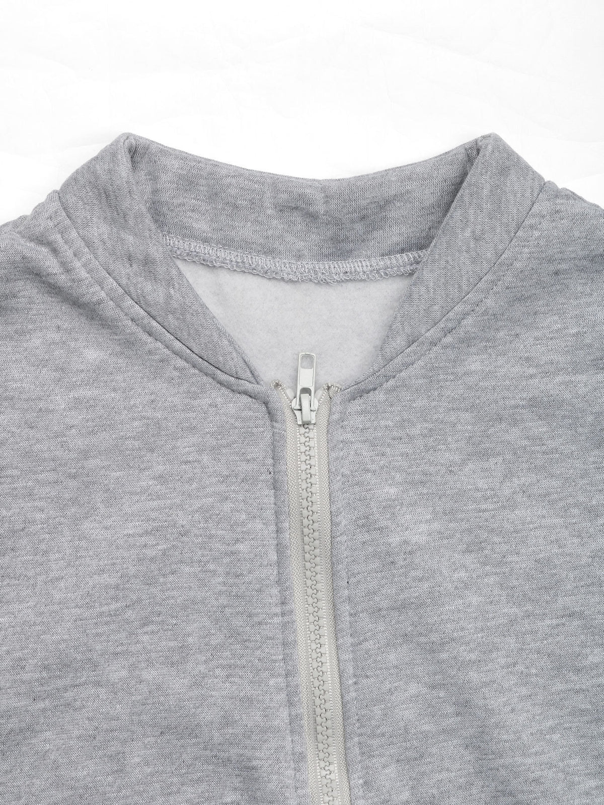 Cropped Zip Up Fleece Bomber Jacket - Grey - 8