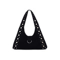 Studded Faux Suede Hobo Shoulder Bag - Black