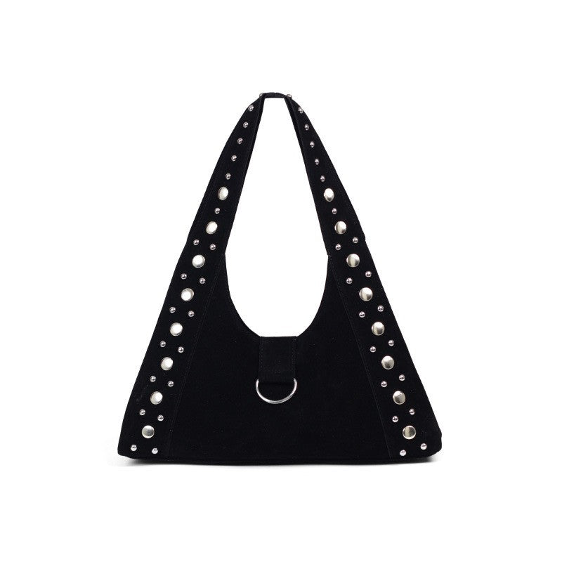 Studded Faux Suede Hobo Shoulder Bag