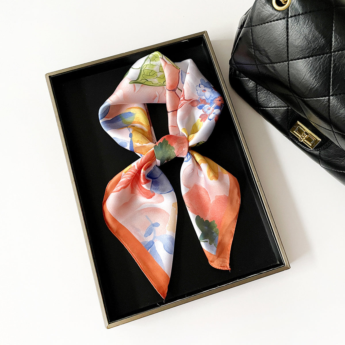 Watercolor Floral Butterfly Silky Square Bandana - Orange