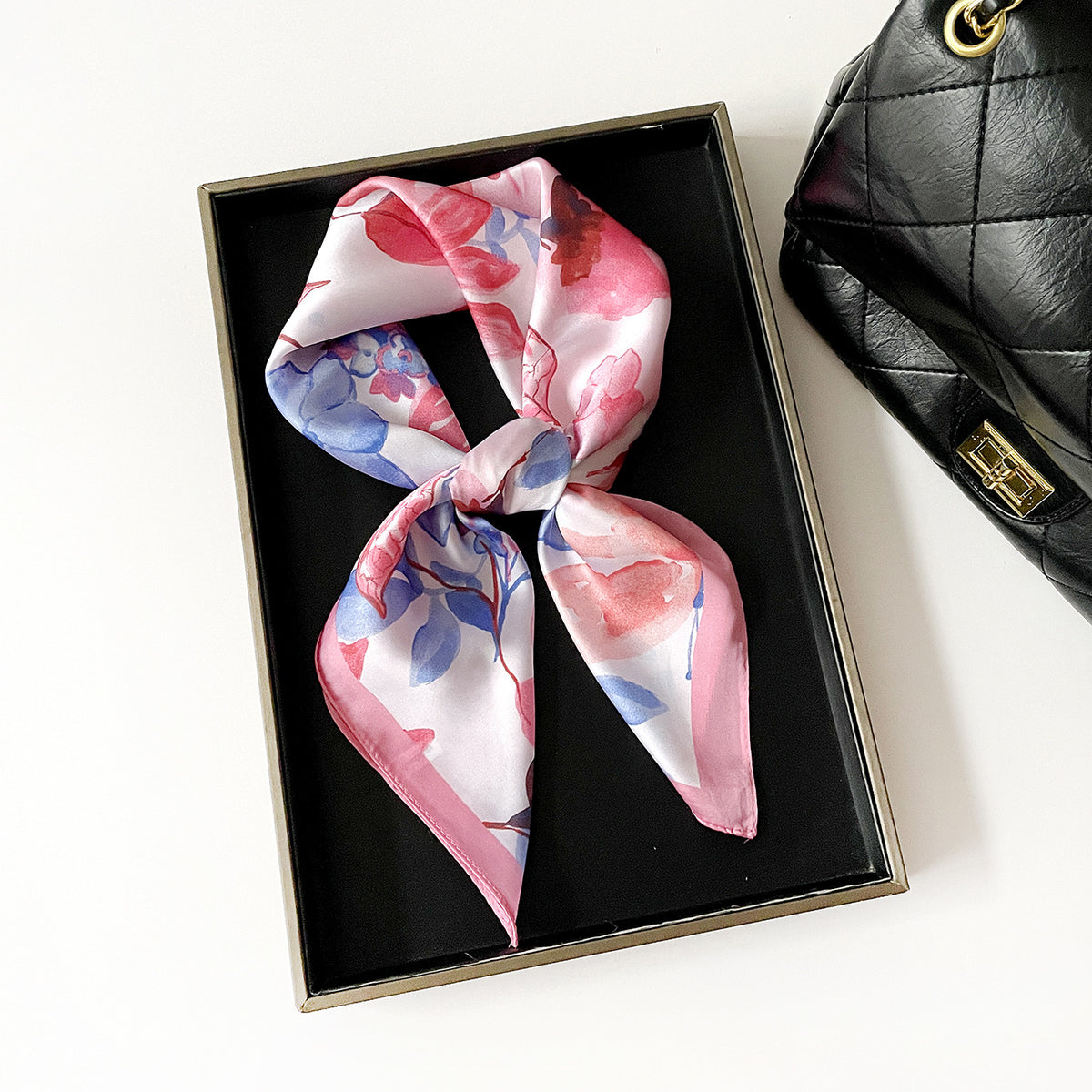 Watercolor Floral Butterfly Silky Square Bandana - Pink