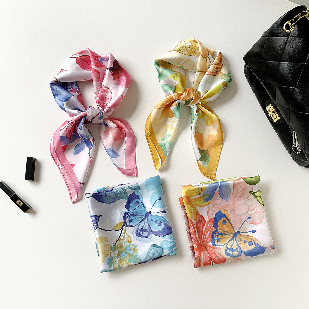 Watercolor Floral Butterfly Silky Square Bandana - view 2