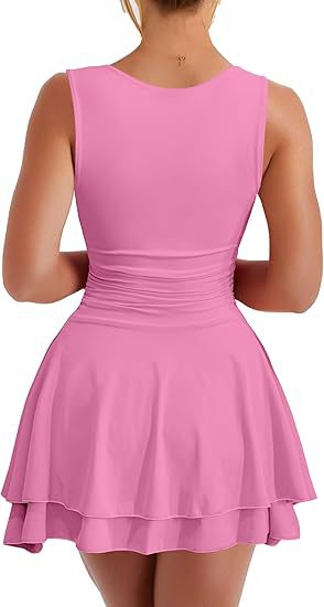 Square Neck Ruched Tiered Flare Mini Dress