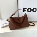 Slouchy Faux Suede Shoulder Bag with Buckle Strap - Chocolate