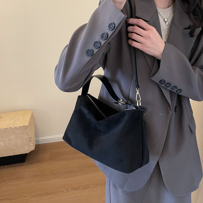 Slouchy Faux Suede Shoulder Bag with Buckle Strap
