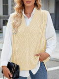 Diamond Cable V Neck Sweater Vest - Apricot
