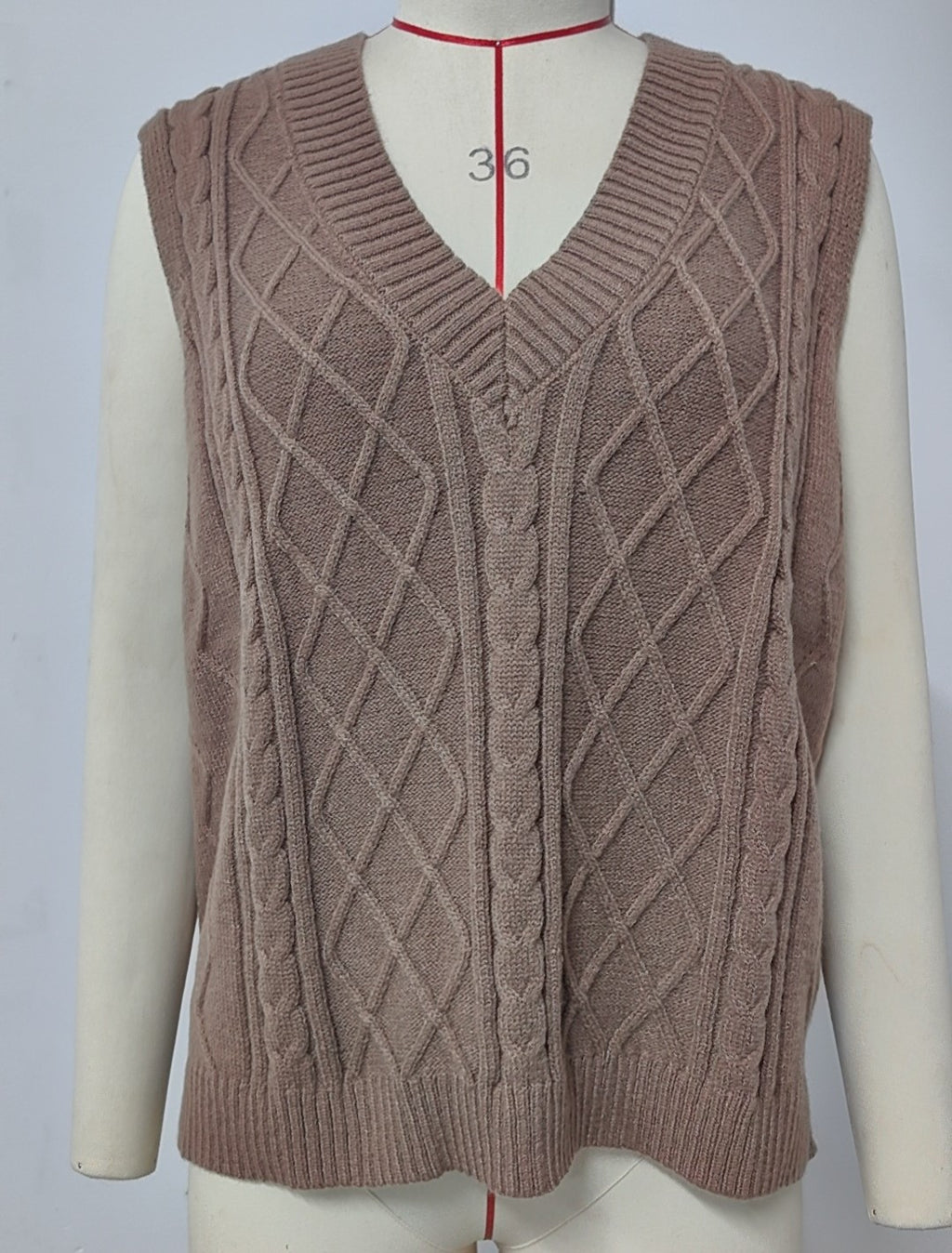 Diamond Cable V Neck Sweater Vest - Brown