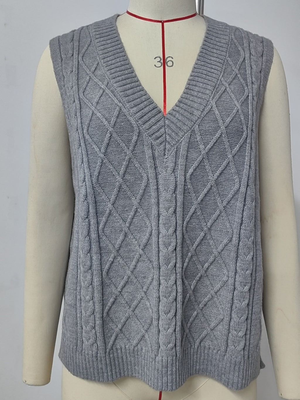 Diamond Cable V Neck Sweater Vest - Grey